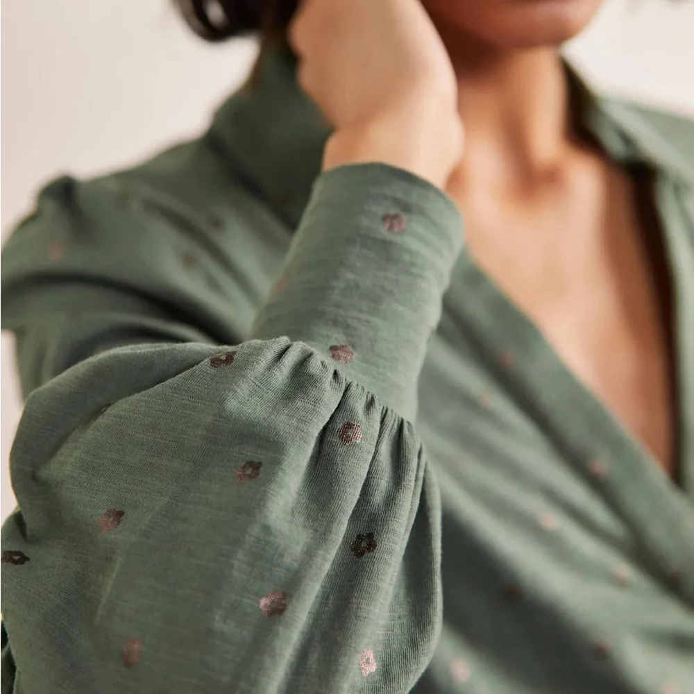 Boden Olive Green V-Neck Long Sleeve Blouse